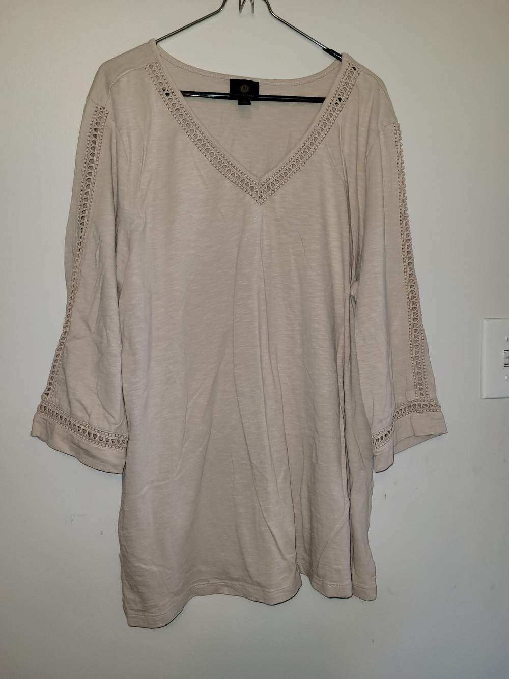 JM Collection Cream Crochet-Trim V-Neck Tunic